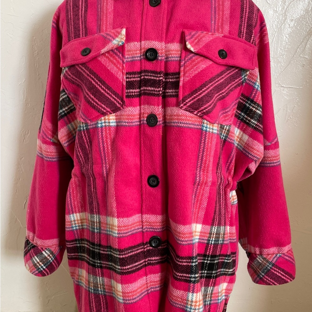 FREE PEOPLE Pink & Lime DOWN FOR YOU Plaid Shacket JACKET Size XS - Picture 16 of 16